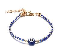 Halukakah Malocchio Bracciale per Donna Uomo,Oro Giallo Reale 24k/Placcato Platino Elastico Protezione Mal de Ojo Gioielli Occhio di Fiore Turchese/Cristallo/Agata Braccialetto con Pacco Regalo GRATUITA