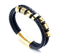 HALUKAKAH ● Onore Oro ● Uomini Bracciale in Vera Pelle Titanio Onore Oro Perline Chiusura Magnetica Dorata 21.5cm con Confezione Regalo Gratuita