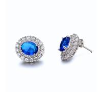 Halukakah Orecchini Donna con Zaffiro Tanzanite D6,0 ct in Argento 925 Placcato Platino,Halo Ovale con Griffe,Pietra Centrale da 6 Carati + Moissaniti Laterali,per Matrimoni,Fidanzamenti e Compleanni