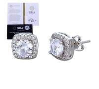 Halukakah Orecchini Uomo in Moissanite D0,5 ct in Argento 925 Placcato Platino con Certificato, Punto Luce Quadrato con Diamanti a Griffe, Pietra Centrale da 0,5 Carati + Laterali da Ca. 0,244 ct