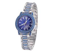 HALUKAKAH Orologio con Diamanti Blu per Ragazzi,Bambini - Placcato in Platino,Quadrante Rotondo Blu da 32mm,Quarzo Giapponese - Lunghezza 19.5cm - per Compleanni,Feste
