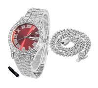 Halukakah Orologio con diamanti ghiacciati per ragazzi - placcato oro 18 carati / platino - quadrante blu/verde/rosso 42 mm - lunghezza 20,3 cm - opzionale con catena a maglia cubana, con strumento di