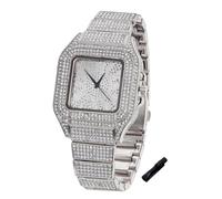 Halukakah Orologio con diamanti ghiacciati per ragazzi, ragazzi e bambini, placcato oro 18 carati, quadrante quadrato con numeri arabi, quarzo giapponese, lunghezza 18,5 cm, opzionale con catena a