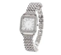 HALUKAKAH Orologio con Diamanti Iced Out per Ragazzi,Adolescenti,Bambini - Placcato in Platino,Quadrante Quadrato con Numeri Romani,Quarzo Giapponese - Lunghezza 19,5cm - per Compleanni,Feste