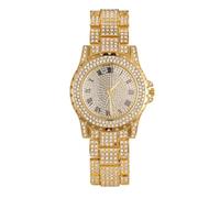 HALUKAKAH Orologio con Diamanti Iced Out,Uomo Placcato in Oro 18 Carati Quadrante Rotondo Largo 39MM Quarzo Cinturino 22,5cm,Viene Fornito con Scatola Regalo