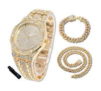 HALUKAKAH Orologio con Diamanti in Oro per Adolescenti,Bambini - Placcato in Oro 18 Carati,Quadrante Ottagono 41mm,Quarzo Giapponese - Lunghezza 19cm,con Catene Cubana 18+40cm e Strumento Regolatore