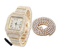 Halukakah Orologio con Diamanti in Oro per Adolescenti,Bambini - Placcato in Oro 18 Carati,Quadrante Quadrato 40mm,Quarzo Giapponese - Lunghezza 18.5cm,con Catena da Tennis 40cm e Strumento Regolatore