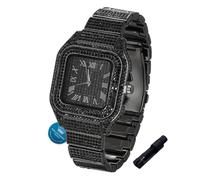 HALUKAKAH Orologio con Diamanti in Oro per Ragazzi,Adolescenti,Bambini - Placcato in Nero Rodio,Quadrante Quadrato 40mm,Quarzo Giapponese - 20cm,con Strumento di Regolazione - per Compleanni,Feste