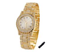 HALUKAKAH Orologio con Diamanti in Oro per Ragazzi,Adolescenti,Bambini - Placcato in Oro 18 Carati,Quadrante Rotondo 39mm,Quarzo Giapponese - Lunghezza 19cm,con Strumento Regolatore - per Compleanni