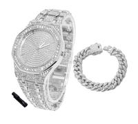 HALUKAKAH Orologio con Diamanti in Oro per Ragazzi,Adolescenti,Bambini - Placcato in Platino,Quadrante Ottagono 41mm,Quarzo Giapponese - Lunghezza 19cm,con Catena Cubana 18cm e Strumento Regolatore