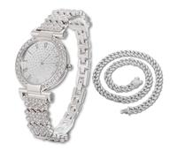 HALUKAKAH Orologio con Diamanti in Oro per Ragazzi,Adolescenti,Bambini - Placcato in Platino,Quadrante Tondo 31mm,Quarzo Giapponese - Lunghezza 20.5cm,con Catena Cubana 40cm e Strumento Regolatore