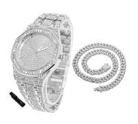 HALUKAKAH Orologio con Diamanti in Oro per Ragazzi,Adolescenti,Bambini - Placcato in Platino,Quadrante Ottagono 41mm,Quarzo Giapponese - Lunghezza 19cm,con Catena Cubana 40cm e Strumento Regolatore