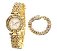Halukakah Orologio con Diamanti per Ragazze,Bambine - Placcato in Oro 18 Carati,Quadrante 29mm con Motivo Farfalla,Quarzo Giapponese - Lunghezza 19,5cm -Viene Fornito con Catena Cubana 18cm -per Feste