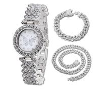 HALUKAKAH Orologio con Diamanti per Ragazze,Bambine - Placcato in Platino,Quadrante 29mm con Motivo Farfalla,Quarzo Giapponese - Lunghezza 19,5cm - Viene Fornito con Catene Cubana 18+40cm - per Feste