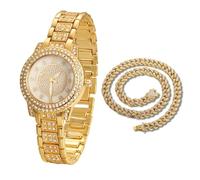 HALUKAKAH Orologio con Diamanti per Ragazzi,Bambini - Placcato in Oro 18 Carati,Quadrante Rotondo con Strass Gypsophila,Quarzo Giapponese - Lunghezza 19,5cm - Viene Fornito con Catena Cubana 40cm