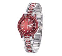 HALUKAKAH Orologio con Diamanti Rossi per Ragazzi,Bambini - Placcato in Platino,Quadrante Rotondo Rosso da 32mm,Quarzo Giapponese - Lunghezza 19.5cm - per Compleanni,Feste