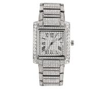 Halukakah Orologio da Uomo - Diamante Moissanite Iced Out - Lusso Placcato Oro Bianco Platino,Quadrante Quadrato 36MM con Numeri Romani e Calendario,Cinturino 21,5cm - Viene Fornito con Scatola Regalo
