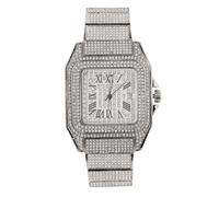 Halukakah Orologio da Uomo - Diamante Moissanite Iced Out - Lusso Placcato Oro Bianco Platino,Quadrante Quadrato 40MM con Numeri Romani e Calendario,Cinturino 21,5cm - Viene Fornito con Scatola Regalo