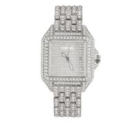 Halukakah Orologio da Uomo - Diamante Moissanite Iced Out -Lusso Placcato Oro Bianco Platino,Quarzo Giapponese,Quadrante Quadrato 38MM con Calendario,Cinturino 21,5cm -Viene Fornito con Scatola Regalo
