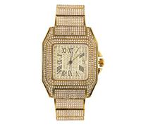 HALUKAKAH Orologio da Uomo - Diamante Moissanite Iced Out - Lusso Placcato Oro Vero 18K,Quadrante Quadrato 40MM con Numeri Romani e Calendario,Cinturino 21,5cm - Viene Fornito con Scatola Regalo