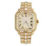 HALUKAKAH Orologio da Uomo - Diamante Moissanite Iced Out - Lusso Placcato Oro Vero 18K,Quarzo Giapponese,Quadrante Quadrato 41MM con Calendario,Cinturino 21,5cm - Viene Fornito con Scatola Regalo
