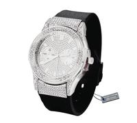 HALUKAKAH Orologio da Uomo in Oro con Diamanti Premium,Lusso Placcato Platino Oro Bianco,Base Impermeabile,Quadrante Doppio Calendario Falso Iced Out,Bracciale Nero Regolabile,Scatola Regalo Inclusa