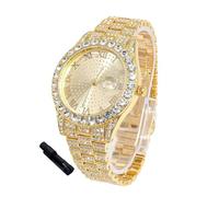 HALUKAKAH Orologio Diamanti Iced Out per Ragazzi Adolescenti - Placcato Oro 18 Carati, Quadrante Rotondo 42mm, Lunghezza 20cm, con Strumento di Regolazione - Scatola Regalo Dorata