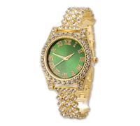 HALUKAKAH Orologio Diamanti Iced Out per Ragazzi Adolescenti - Placcato Oro 18 Carati, Quadrante Verde 36mm, Lunghezza 20cm, con Strumento di Regolazione - Scatola Regalo Dorata