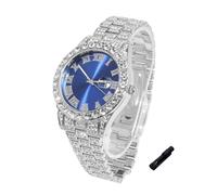 HALUKAKAH Orologio Diamanti Iced Out per Ragazzi Adolescenti - Placcato Platino, Quadrante Blu 42mm, Lunghezza 20cm, con Strumento di Regolazione - Scatola Regalo Dorata