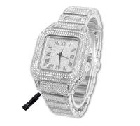 HALUKAKAH Orologio Diamanti Iced Out per Ragazzi Adolescenti - Placcato Platino, Quadrante Quadrato 40mm, Lunghezza 20cm, con Strumento di Regolazione - Scatola Regalo Dorata