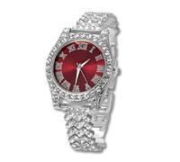 HALUKAKAH Orologio Diamanti Iced Out per Ragazzi Adolescenti - Placcato Platino, Quadrante Rosso 36mm, Lunghezza 20cm, con Strumento di Regolazione - Scatola Regalo Dorata