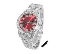 HALUKAKAH Orologio Diamanti Iced Out per Ragazzi Adolescenti - Placcato Platino, Quadrante Rosso 42mm, Lunghezza 20cm, con Strumento di Regolazione - Scatola Regalo Dorata