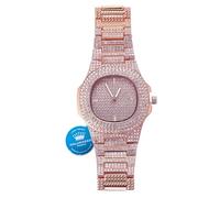 HALUKAKAH Orologio d'oro con Diamantes Iced out,Uomo Placcato in Oro Rosa 18 Carati Cinturino al Quarzo 9.5",Cz Completa Lab Diamantes Prong Set,Gratuito Pacco Regalo