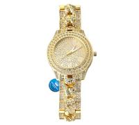 HALUKAKAH Orologio d'oro con Diamantes Iced out,Uomo Placcato Oro Reale 18k Polsino al Quarzo con Cinturino a Catena Cubana Inserito 9.5",Cz Completa Lab Diamantes Prong Set,Gratuito Pacco Regalo