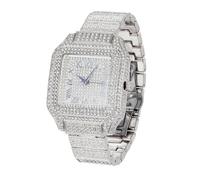 HALUKAKAH Orologio Moissanite per Ragazzi - Placcato Platino,Quadrante Quadrato con Numeri Romani,Quarzo Giapponese - Lunghezza 20,5cm - Viene Fornito con Scatola Regalo - per Compleanni,Feste