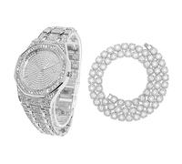 HALUKAKAH Orologio Oro con Diamanti per Uomo,Placcato Platino Quarzo Cinturino 22cm Quadrante Ottagonale,con Catena da Tennis con Diamanti a Grappolo Collana 45cm,con Pacco Regalo