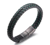 HALUKAKAH Più ● Jazz ● Uomini Vera Pelle Treccia Fatta a Mano Nero Mix Verde Bracciale con Titanio Smerigliata Chiusura Magnetica Taglia Regolabile 21.5-23cm con Confezione Regalo Gratuito
