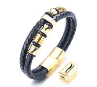 HALUKAKAH Più ● Onore Oro ● Uomini Bracciale in Vera Pelle Titanio Onore Oro Perline Chiusura Magnetica Dorata Taglia Regolabile 21.5-23cm con Confezione Regalo Gratuita