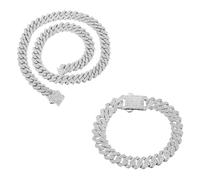 HALUKAKAH Placcato in Platino Diamante Cubano Bracciale a Maglie Collana di Gioielli per Uomo, Oltre 1500 Lab Diamanti, Larghezza 12mm Lunghezza 20cm,45cm con Confezione Regalo