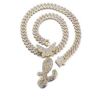 HALUKAKAH Placcato Oro Reale 18 Carati Collana con Ciondolo per Bambini - Oltre 1000 Diamanti - Catena a Maglie Cubane - Ciondolo con Lettera L Iniziale Farfalla 3D - Idea Regalo per I Propri Cari