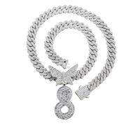 HALUKAKAH Platino Placcato Oro Bianco Collana con Ciondolo per Uomo e Donna - Oltre 1000 Diamanti - Catena a Maglie Cubane - Ciondolo con Lettera S Iniziale Farfalla 3D -Idea Regalo per I Propri Cari