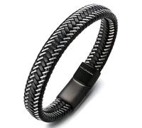 HALUKAKAH Plus ● Jazz ● Bracciale Uomo in Vera Pelle Cuoio Chiusura Magnetica in Titanio Acciaio 8.5"(21.5cm) con Pacco Regalo Gratuita (Pistola Nero 21.5cm)