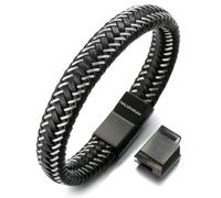 HALUKAKAH Plus ● Jazz ● Bracciale Uomo Vera Pelle Cuoio Pistola Nero Chiusura Magnetica in Titanio Acciaio 21.5-23cm con Pacco Regalo Gratuita