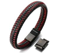 HALUKAKAH Plus ● Jazz ● Bracciale Uomo Vera Pelle Cuoio Rosso Chiusura Magnetica in Titanio Acciaio 8.5"-9"(21.5-23cm) con Pacco Regalo Gratuita