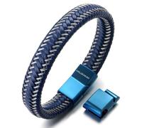 HALUKAKAH Plus ● Jazz ● Bracciale Uomo Vera Pelle Cuoio Vela Blu Chiusura Magnetica in Titanio Acciaio 8.5"-9"(21.5-23cm) con Pacco Regalo Gratuita