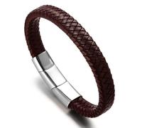 HALUKAKAH Plus ● Solo ● Bracciale Uomo in Vera Pelle Cuoio Marrone con Chiusura Magnetica in Titanio Acciaio Taglia Regolabile 8.46"-9"(21.5-23cm) con Pacco Regalo Gratuita