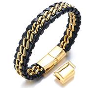 HALUKAKAH Ragazzi Bambini Braccialetto Pelle ● Onore d'oro ● 6-12 anni.Catena in Titanio Chiusura Magnetica 7-8"/18-19,5cm insieme a Confezione Regalo Gratuita
