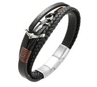 Halukakah Ragazzo ●VELA Junior● Più Ragazzi Vera Pelle Treccia Fatta a Mano Ancora Braccialetto 13-16 Anni/a. Titanio Opaco Argento Chiusura Magnetica Taglia Regolabile 18-19.5cm con Confezione Regalo