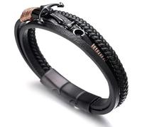 HALUKAKAH Ragazzo ●Vela Junior● Più Ragazzi Vera Pelle Treccia Fatta a Mano Ancora Braccialetto 13-16 Anni/a. Titanio Opaco Nero Chiusura Magnetica Taglia Regolabile 18-19.5cm con Confezione Regalo