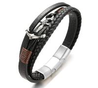 Halukakah Ragazzo ●VELA Junior● Più Ragazzi Vera Pelle Treccia Fatta a Mano Ancora Braccialetto 13-16 Anni/a. Titanio Opaco Argento Chiusura Magnetica Taglia Regolabile 18-19.5cm con Confezione Regalo